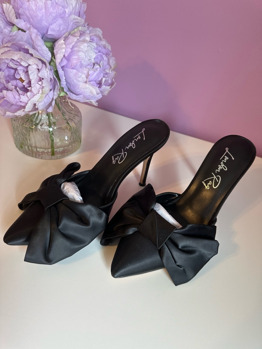 Elegant Black Bow Mule Heels - Women